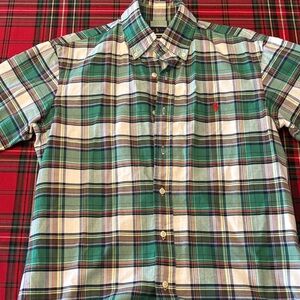 Ralph Lauren Green and White Plaid Button Down Shirt